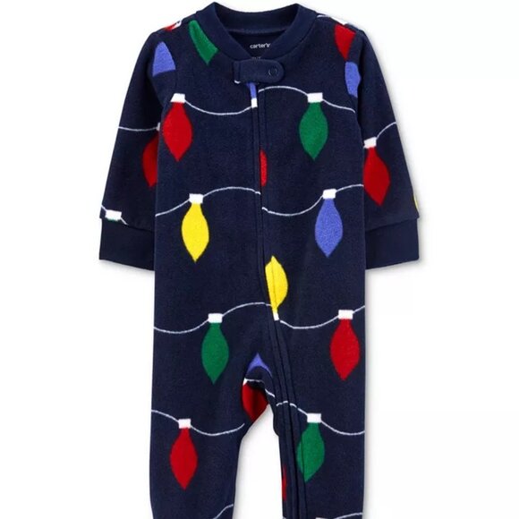 Carter's Baby Boy & Girl Christmas Lights Fleece Sleep and Play Size 3M Footed - Picture 1 of 5